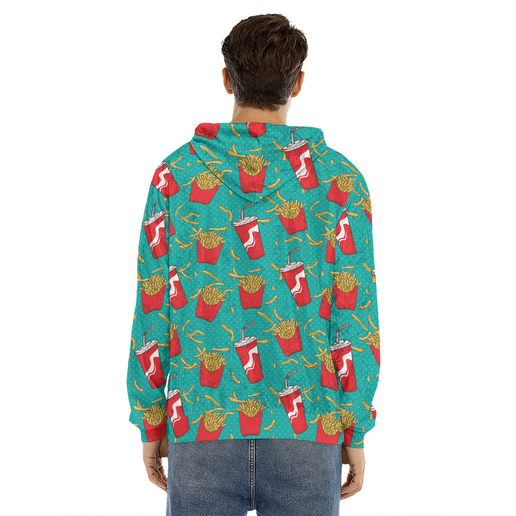 French Fries And Cola Pattern Print Men's Velvet Pullover Hoodie