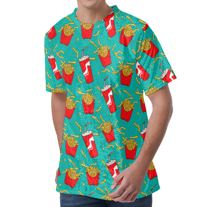 French Fries And Cola Pattern Print Men's Velvet T-Shirt