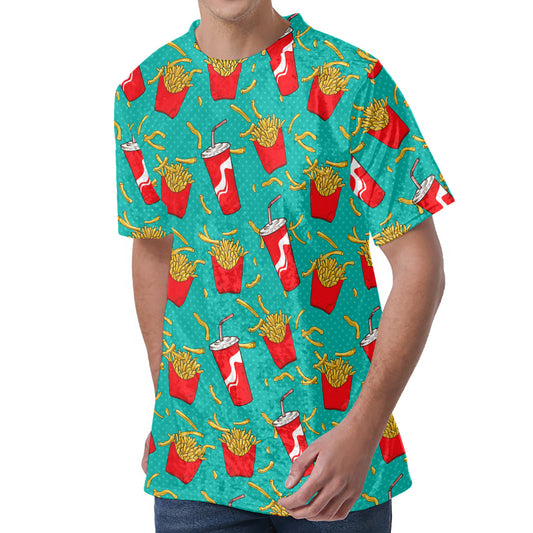 French Fries And Cola Pattern Print Men's Velvet T-Shirt
