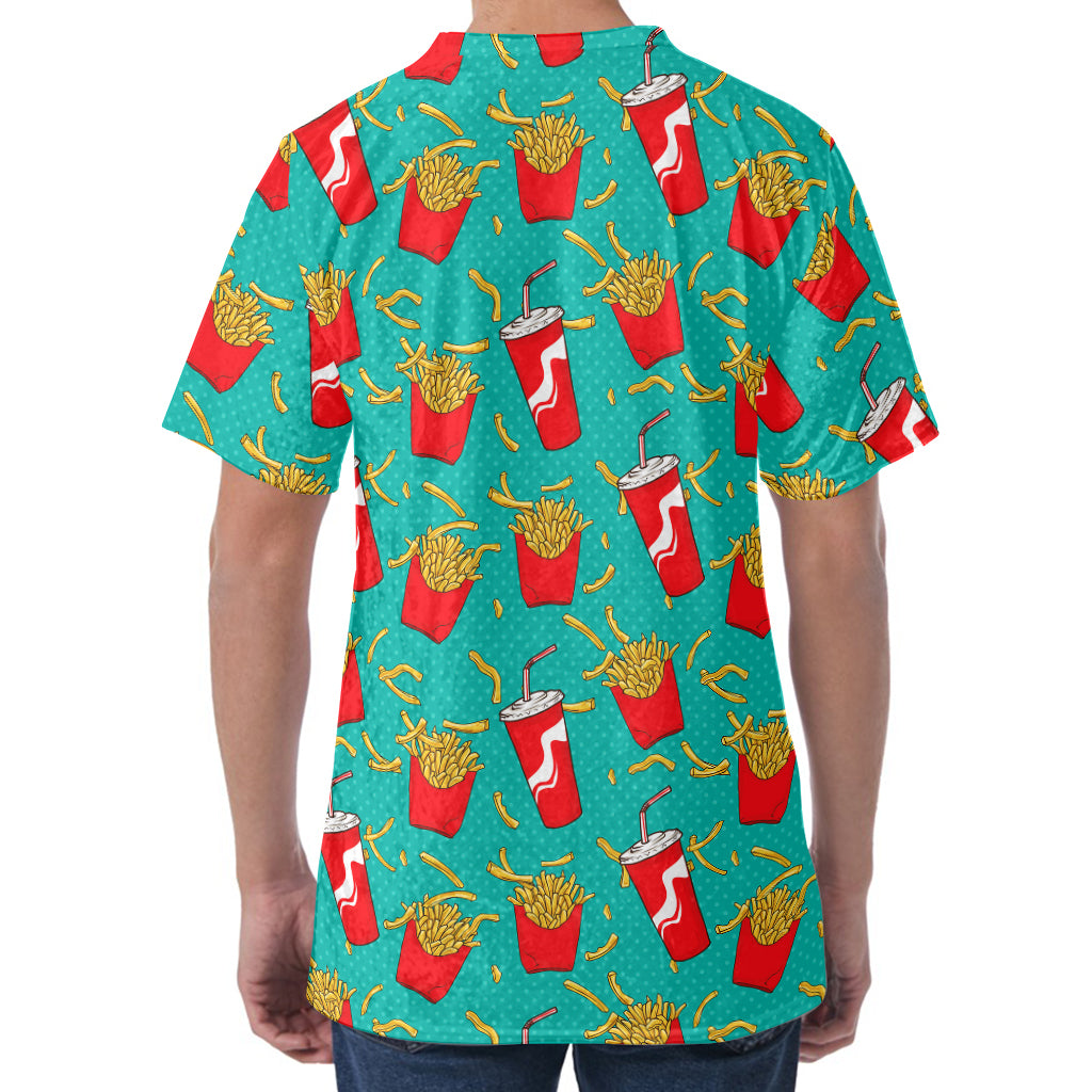 French Fries And Cola Pattern Print Men's Velvet T-Shirt