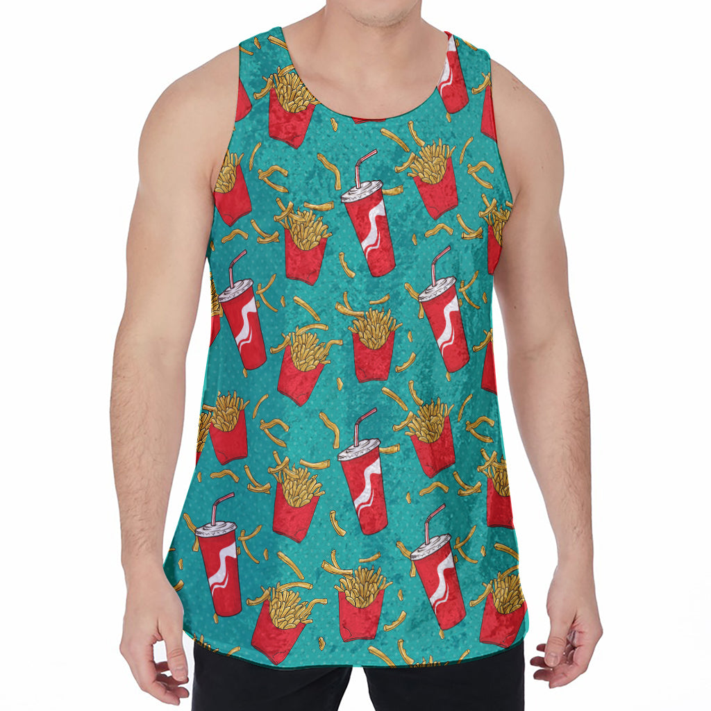 French Fries And Cola Pattern Print Men's Velvet Tank Top