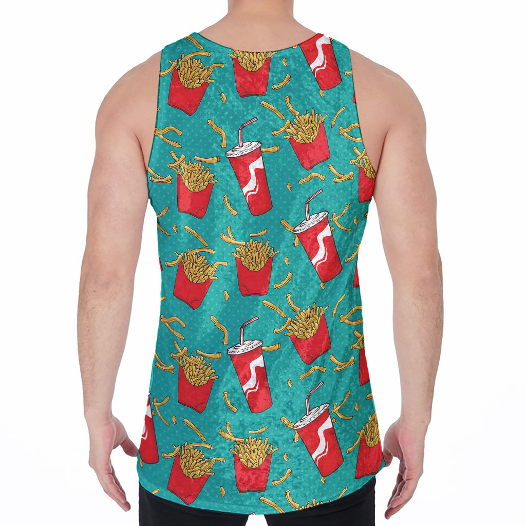 French Fries And Cola Pattern Print Men's Velvet Tank Top