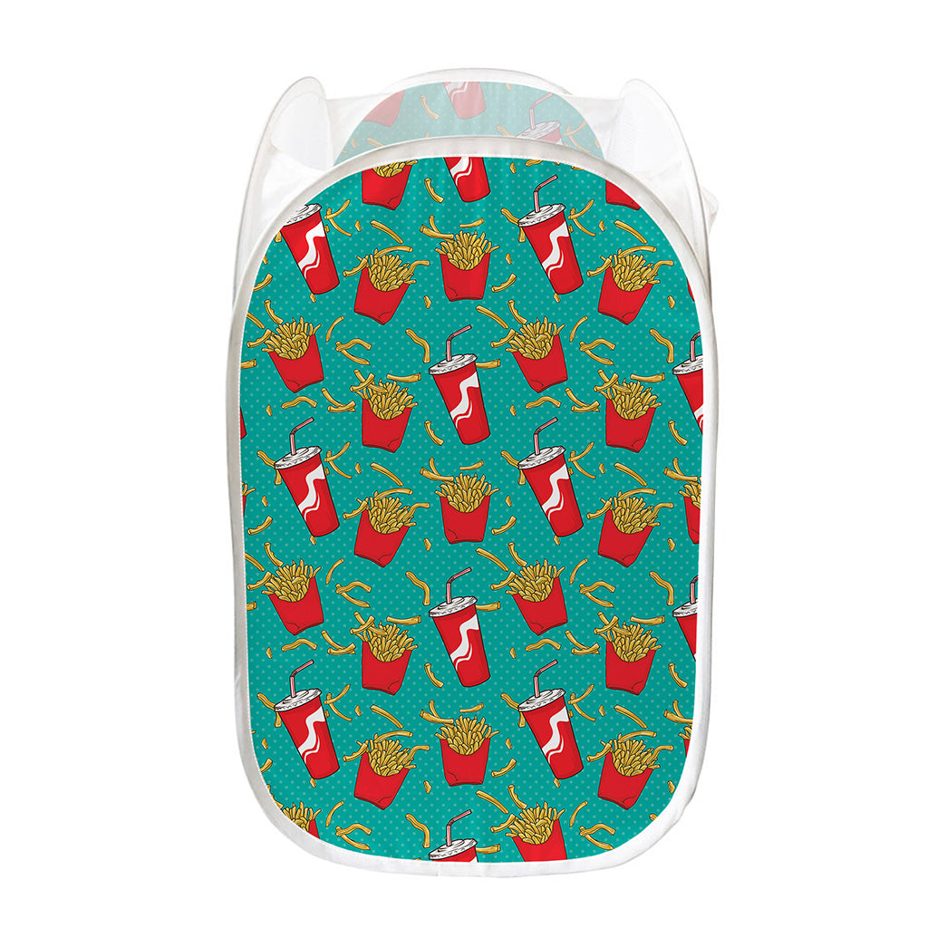 French Fries And Cola Pattern Print Mesh Laundry Hamper