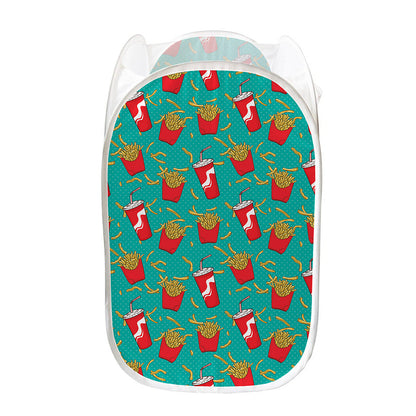 French Fries And Cola Pattern Print Mesh Laundry Hamper