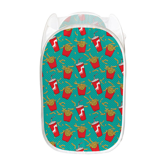 French Fries And Cola Pattern Print Mesh Laundry Hamper