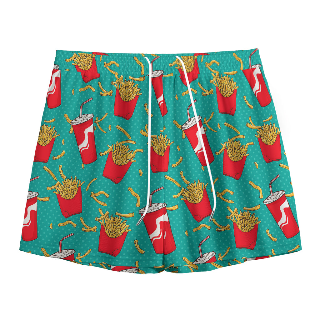 French Fries And Cola Pattern Print Mesh Shorts