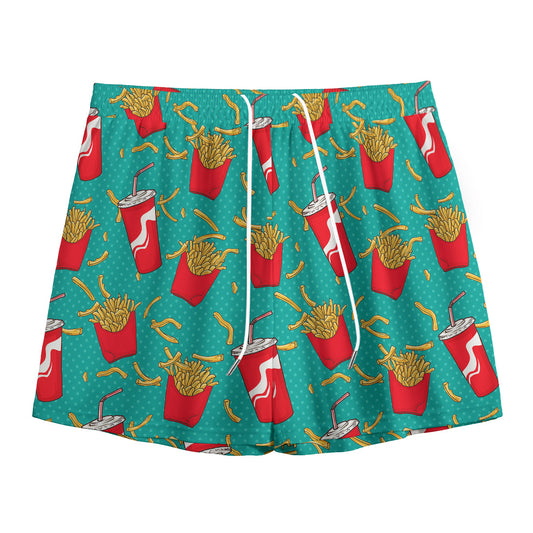 French Fries And Cola Pattern Print Mesh Shorts