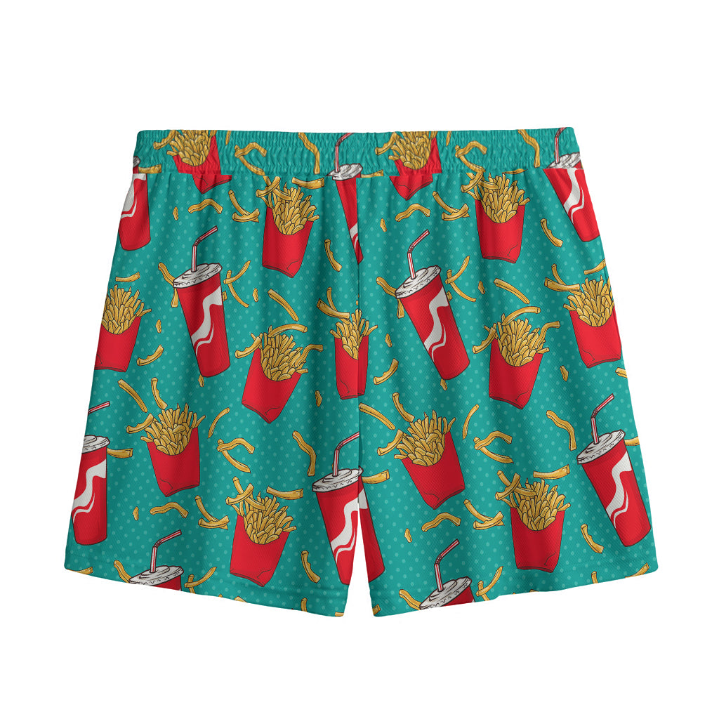 French Fries And Cola Pattern Print Mesh Shorts