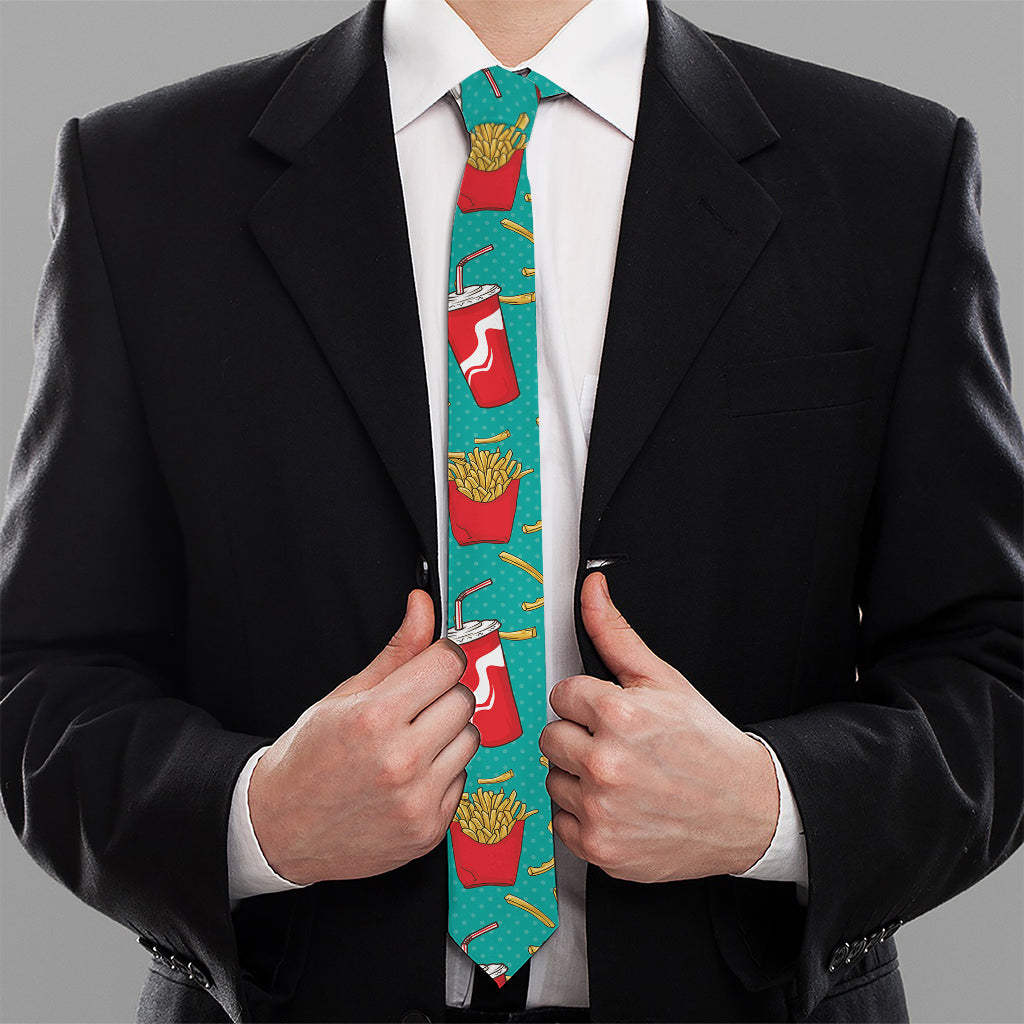 French Fries And Cola Pattern Print Necktie