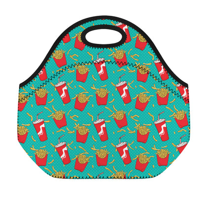 French Fries And Cola Pattern Print Neoprene Lunch Bag