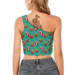 French Fries And Cola Pattern Print One Shoulder Crop Top