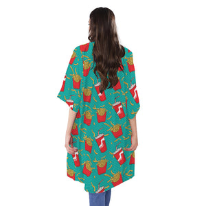 French Fries And Cola Pattern Print Open Front Beach Cover Up