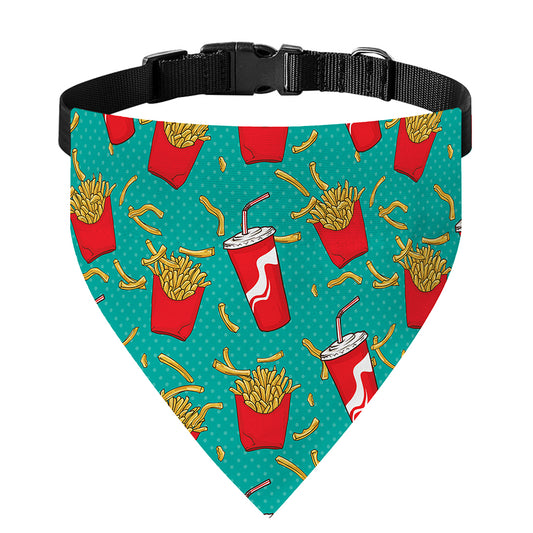 French Fries And Cola Pattern Print Over The Collar Dog Bandana