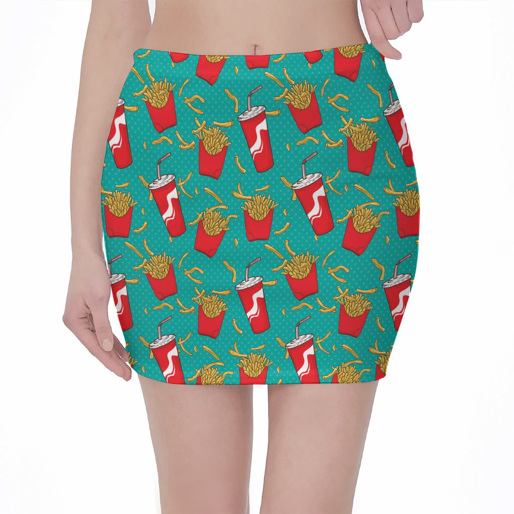 French Fries And Cola Pattern Print Pencil Mini Skirt