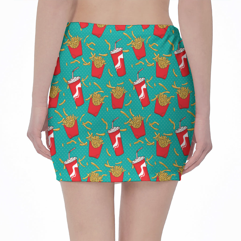 French Fries And Cola Pattern Print Pencil Mini Skirt