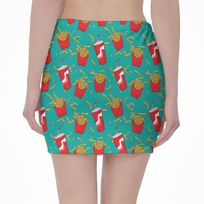 French Fries And Cola Pattern Print Pencil Mini Skirt