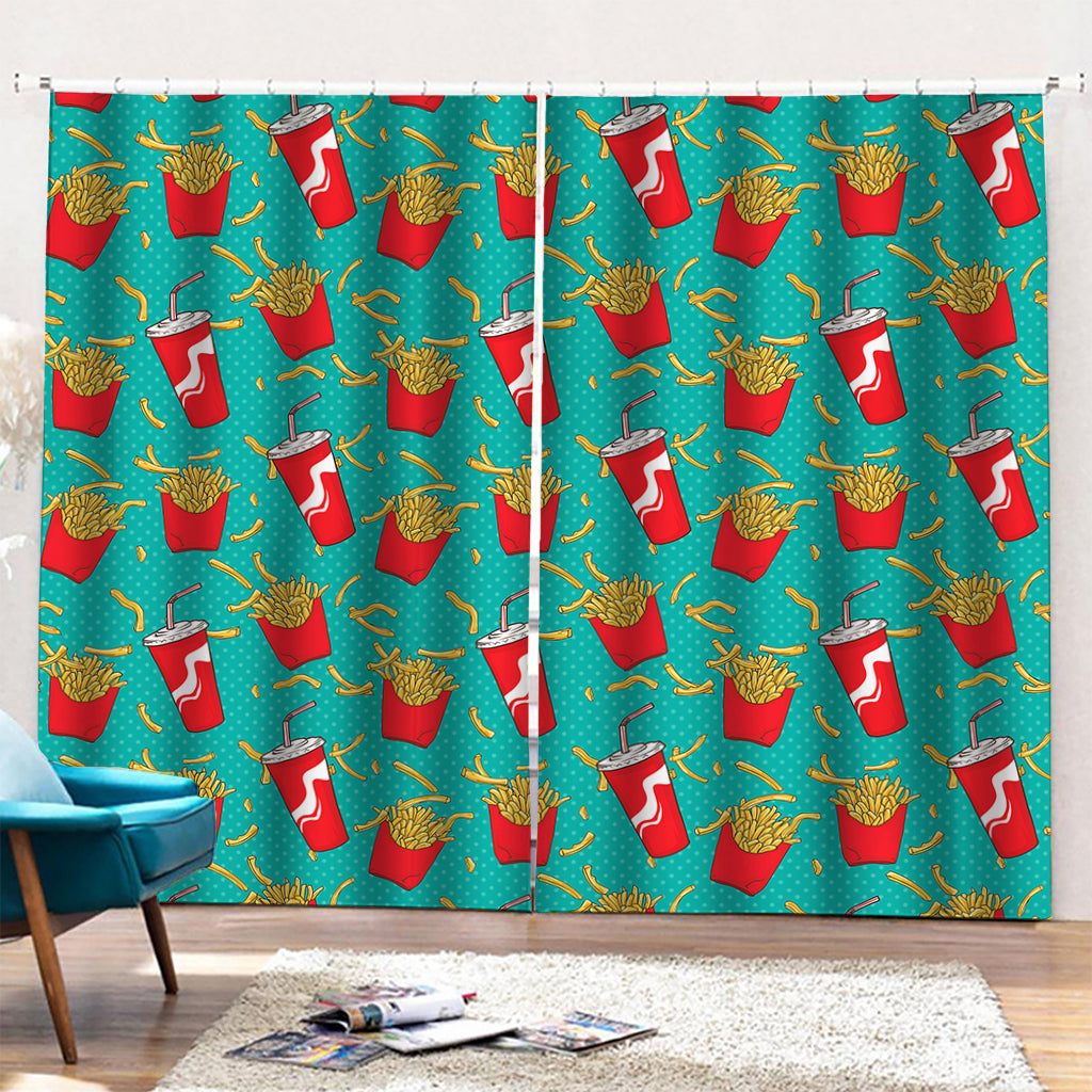 French Fries And Cola Pattern Print Pencil Pleat Curtains