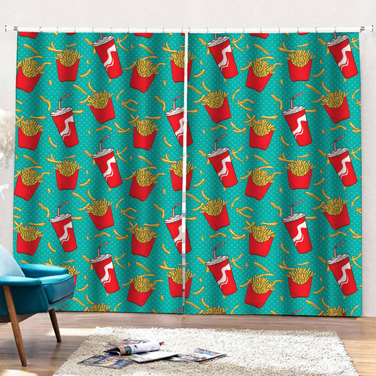 French Fries And Cola Pattern Print Pencil Pleat Curtains