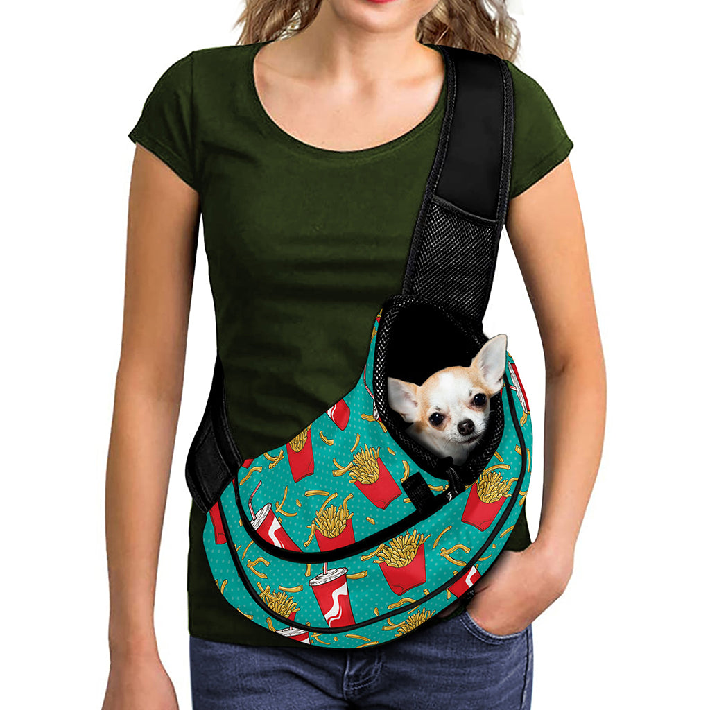 French Fries And Cola Pattern Print Pet Sling Carrier