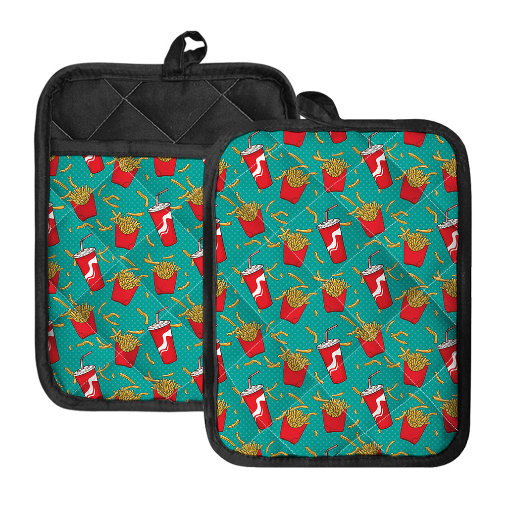 French Fries And Cola Pattern Print Pot Holders With Pocket