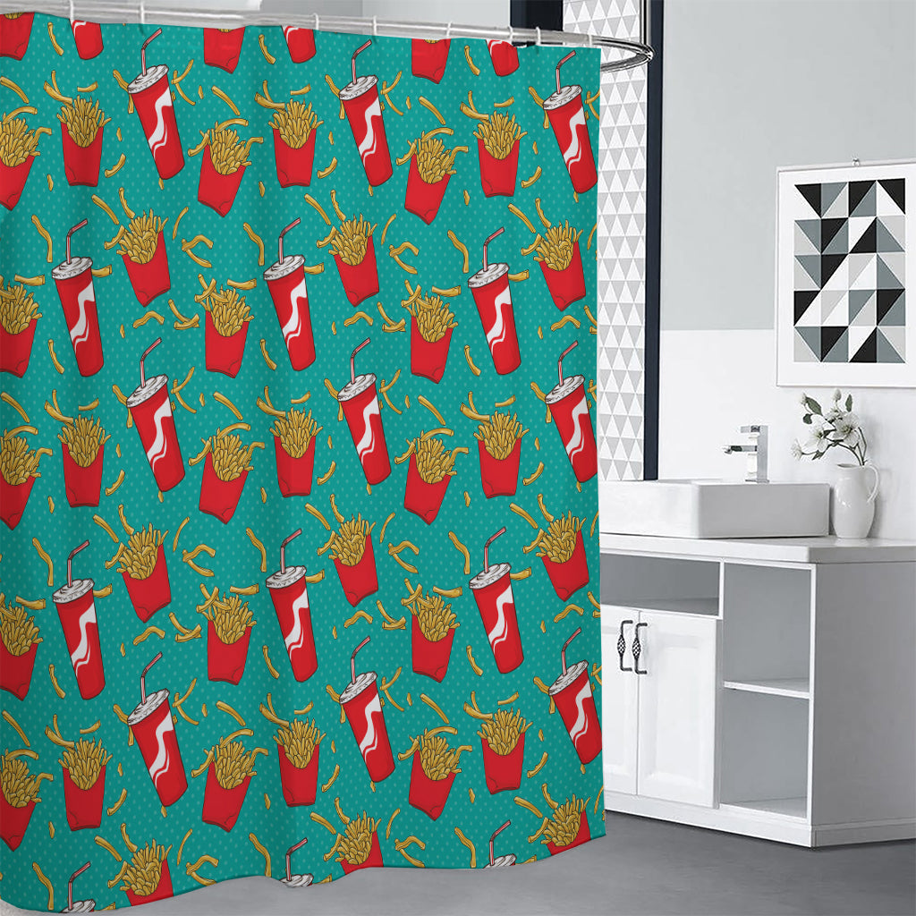 French Fries And Cola Pattern Print Premium Shower Curtain
