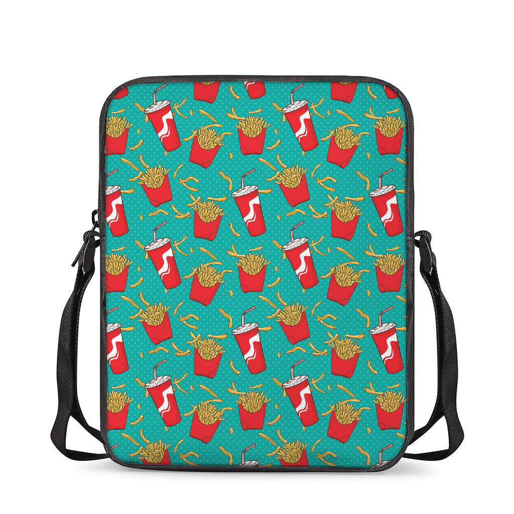 French Fries And Cola Pattern Print Rectangular Crossbody Bag