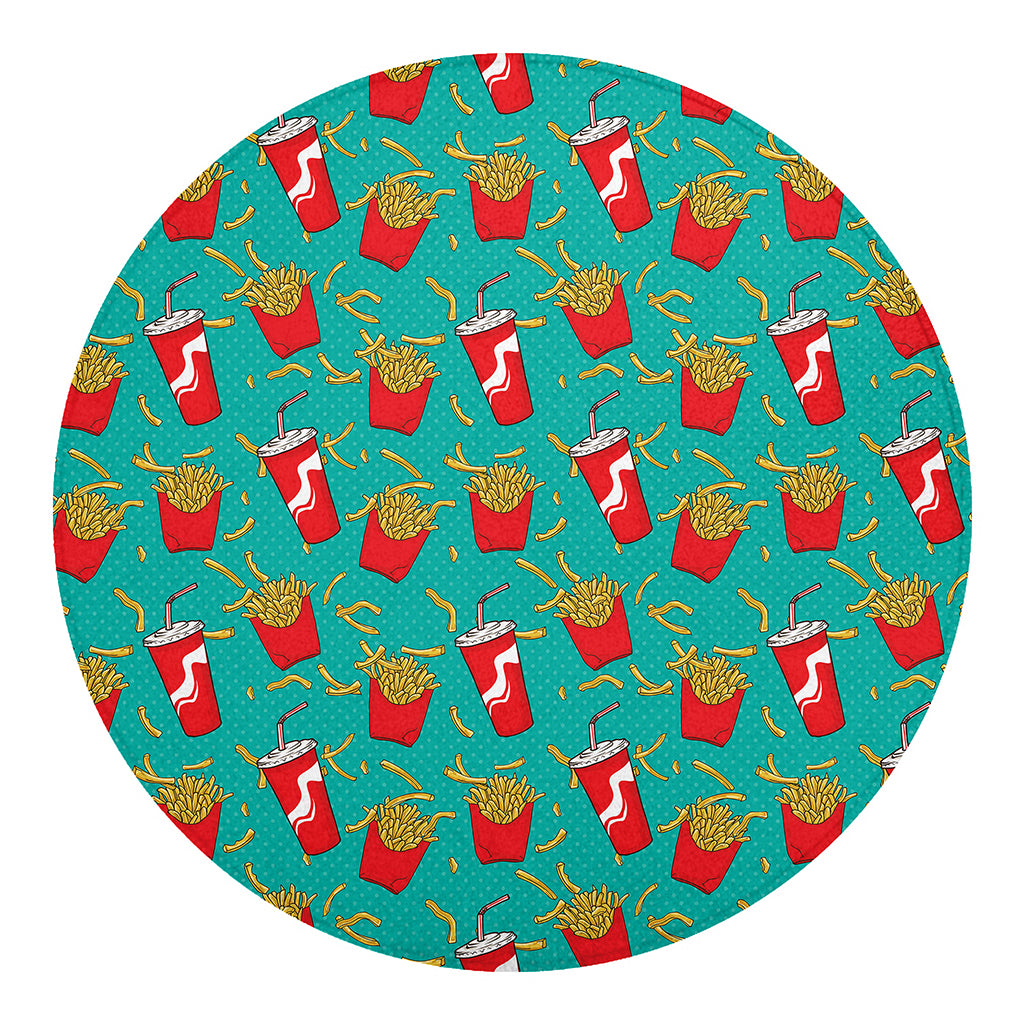 French Fries And Cola Pattern Print Round Blanket
