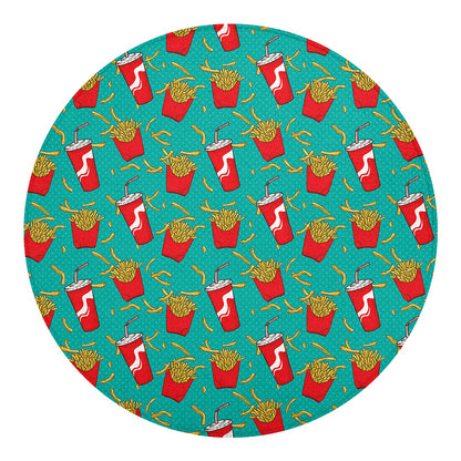 French Fries And Cola Pattern Print Round Blanket