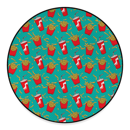 French Fries And Cola Pattern Print Round Floor Mat