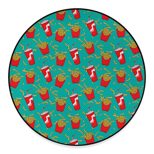 French Fries And Cola Pattern Print Round Floor Mat