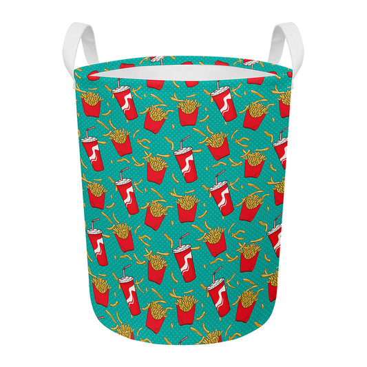 French Fries And Cola Pattern Print Round Laundry Basket