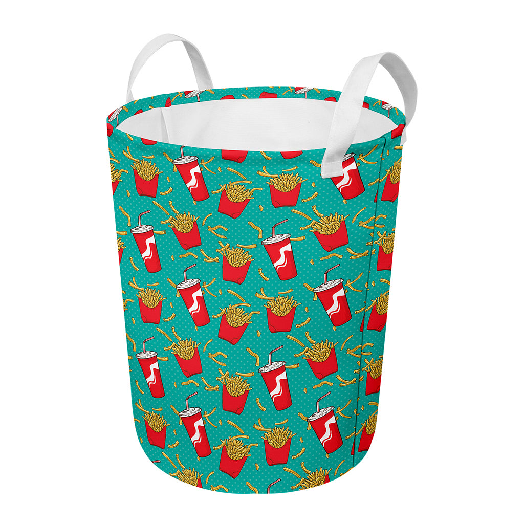French Fries And Cola Pattern Print Round Laundry Basket