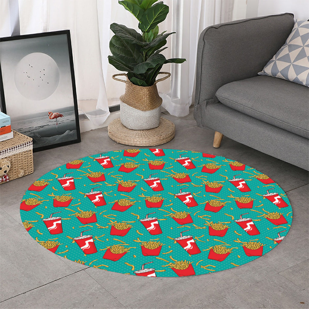 French Fries And Cola Pattern Print Round Rug