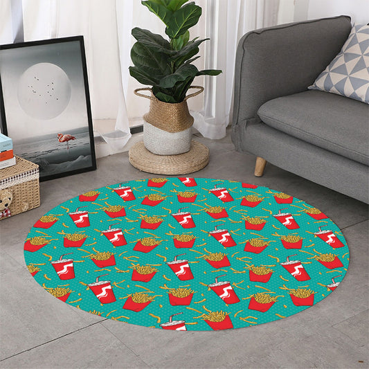 French Fries And Cola Pattern Print Round Rug