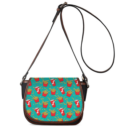 French Fries And Cola Pattern Print Saddle Bag