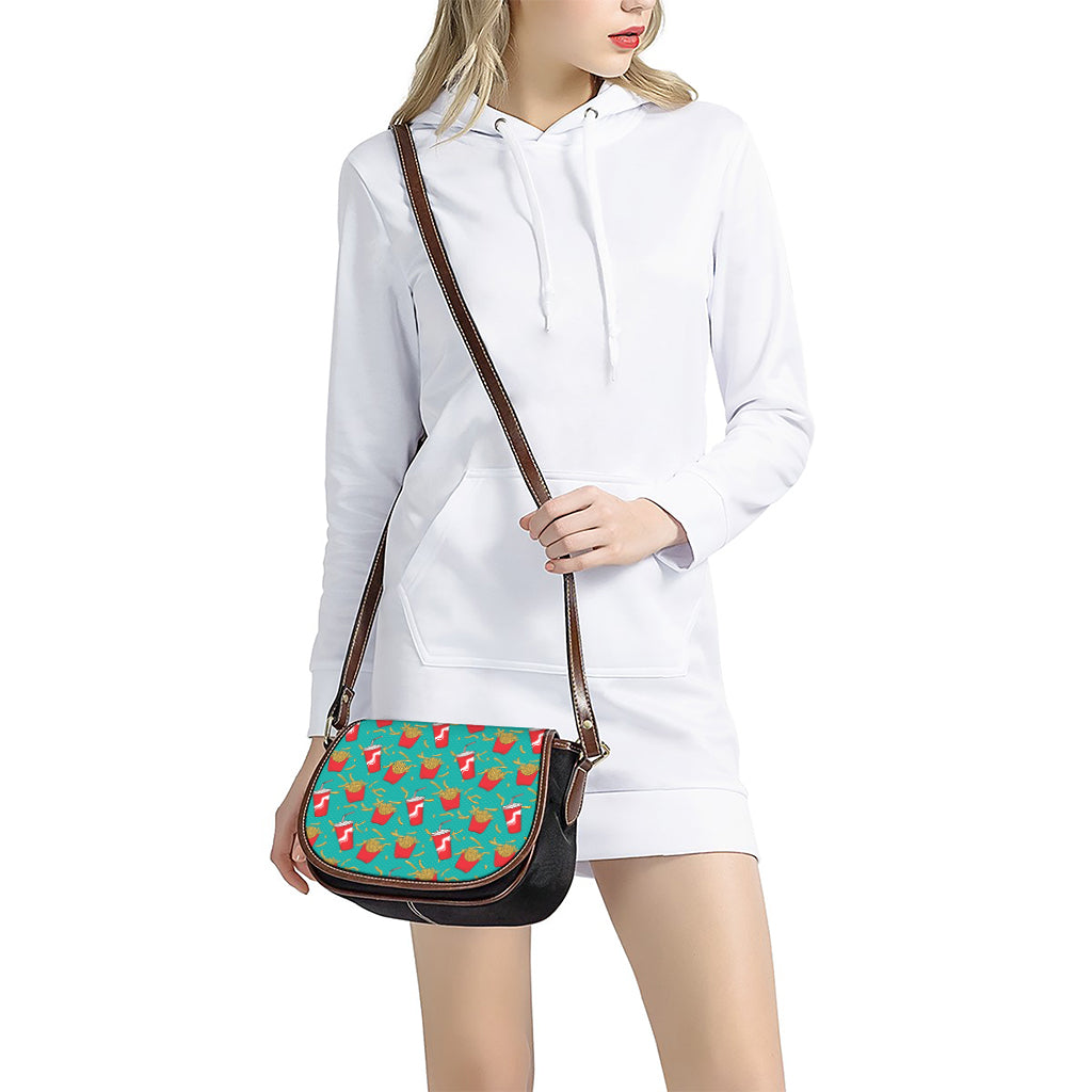 French Fries And Cola Pattern Print Saddle Bag