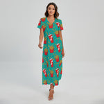 French Fries And Cola Pattern Print Short Sleeve Maxi Dress