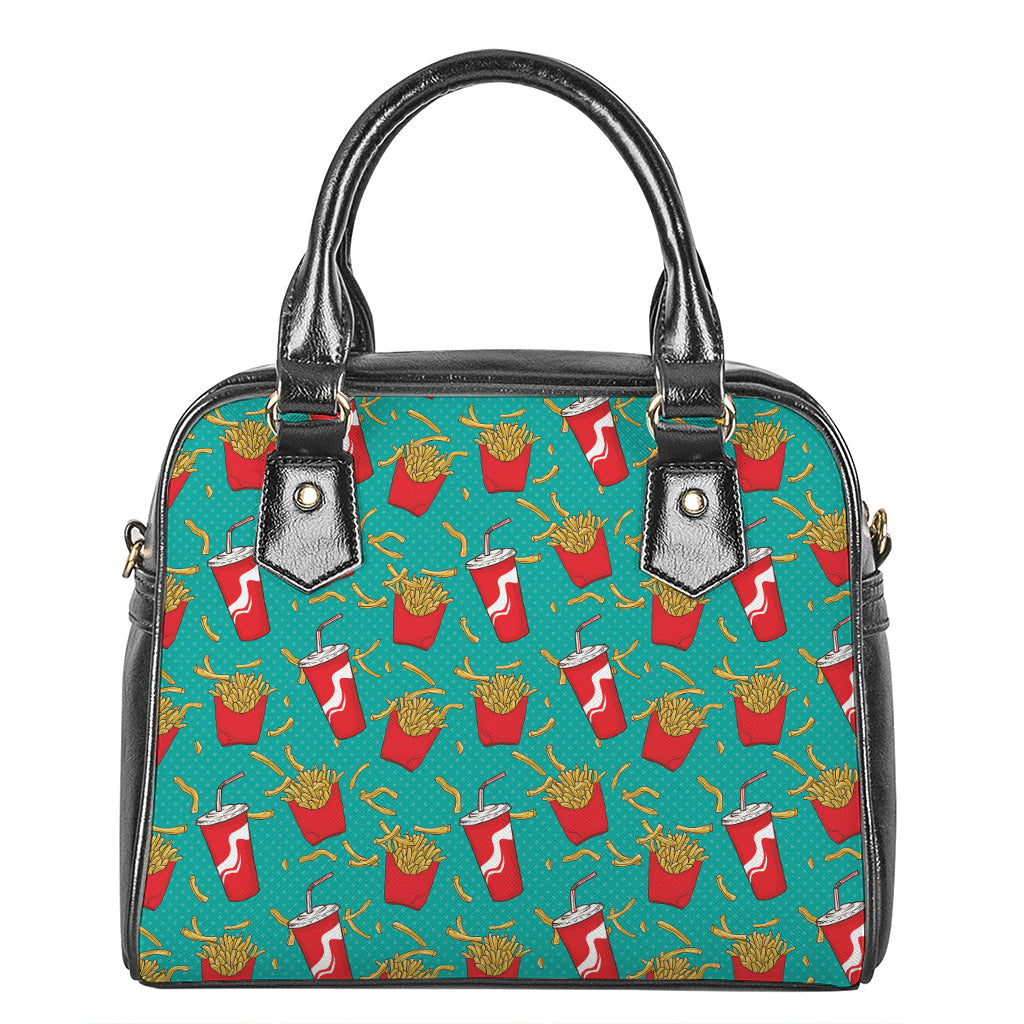 French Fries And Cola Pattern Print Shoulder Handbag