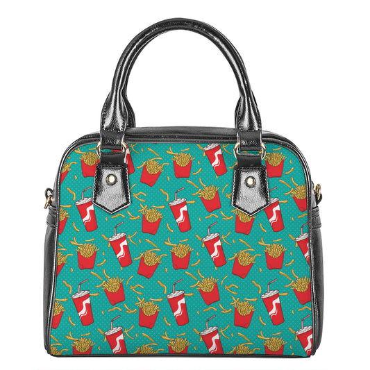 French Fries And Cola Pattern Print Shoulder Handbag