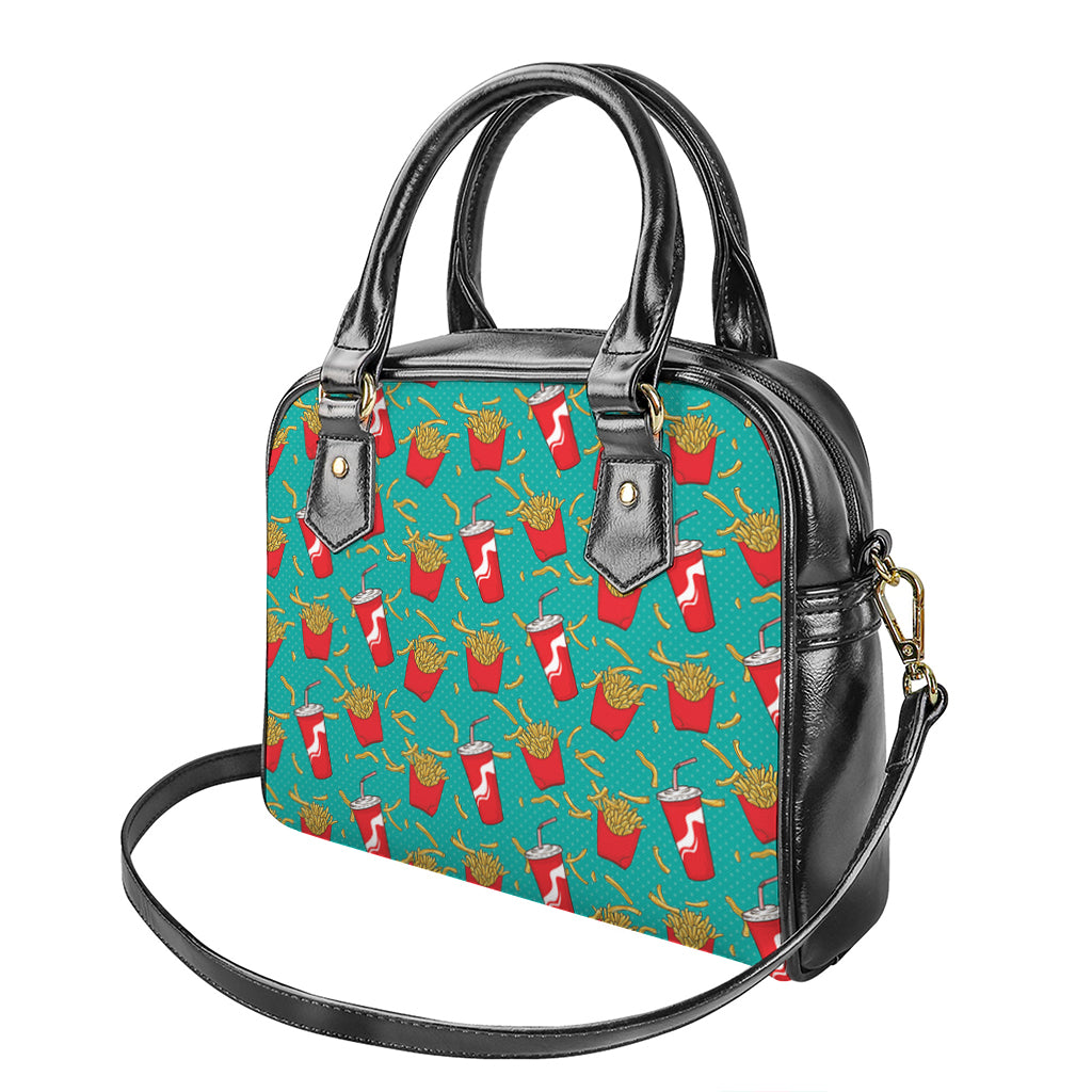 French Fries And Cola Pattern Print Shoulder Handbag