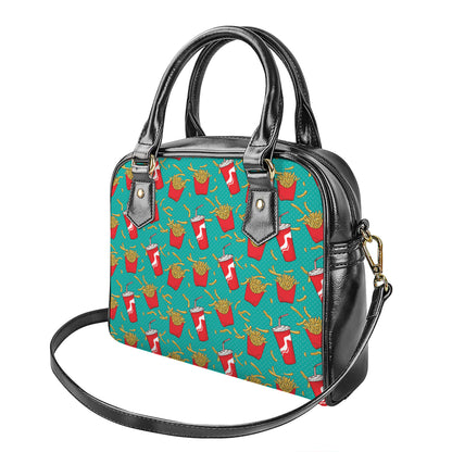 French Fries And Cola Pattern Print Shoulder Handbag