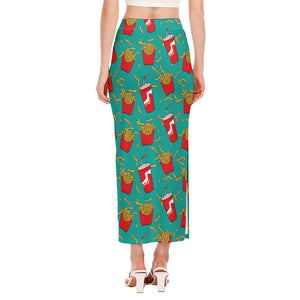 French Fries And Cola Pattern Print Side Slit Maxi Skirt