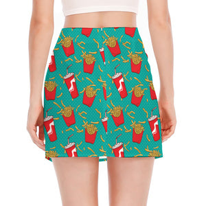 French Fries And Cola Pattern Print Side Slit Mini Skirt