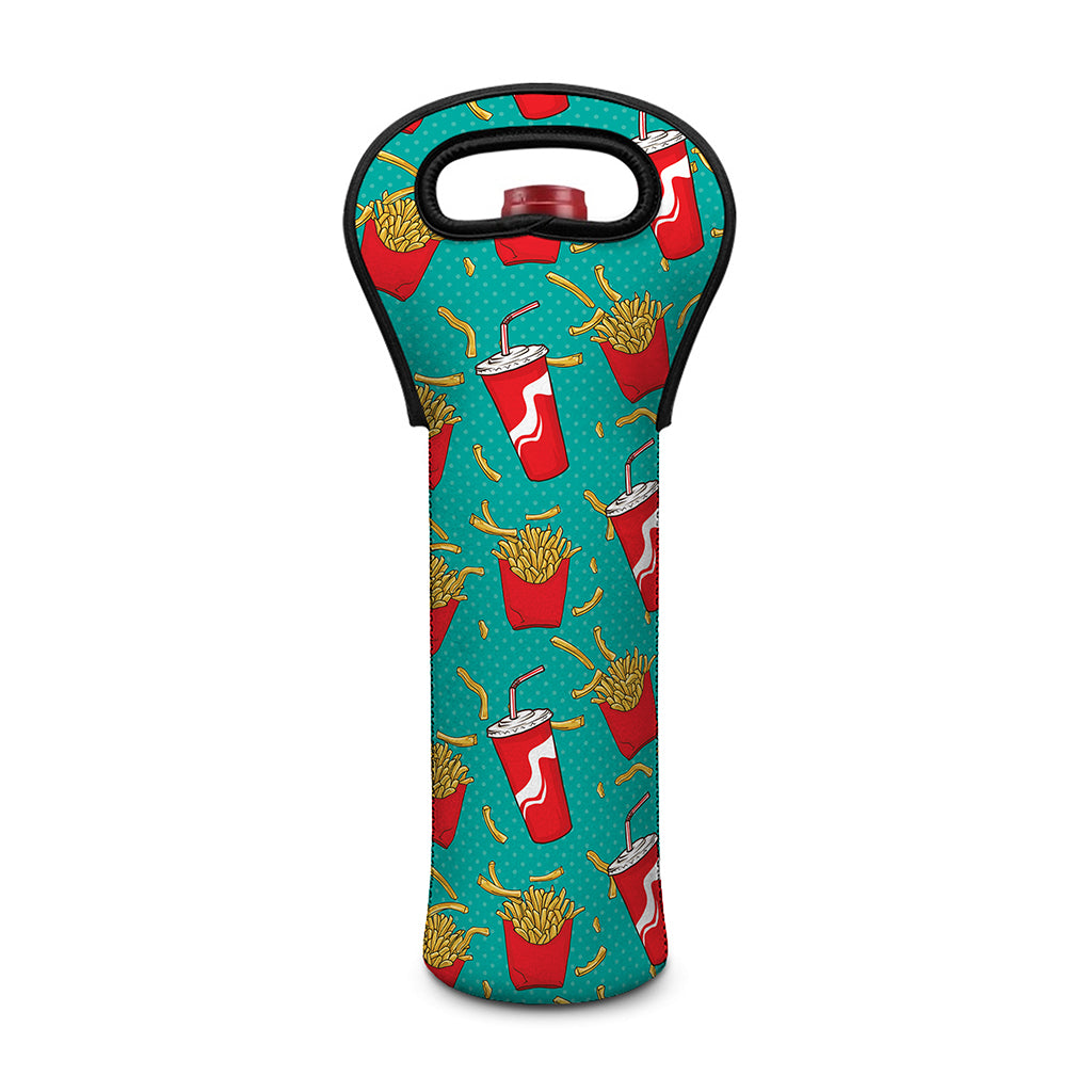 French Fries And Cola Pattern Print Single Neoprene Wine Tote