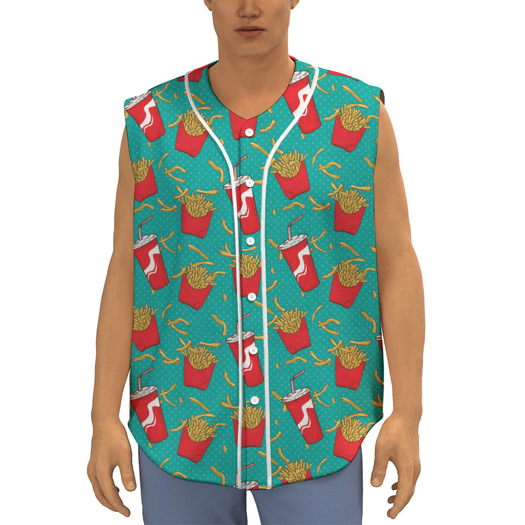 French Fries And Cola Pattern Print Sleeveless Baseball Jersey