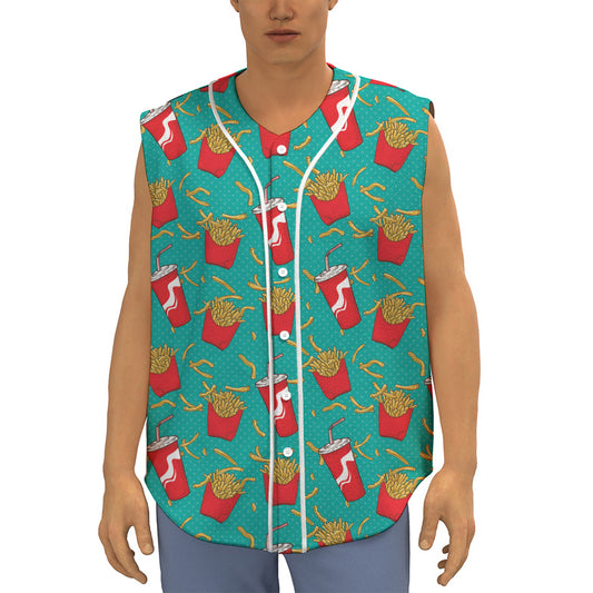 French Fries And Cola Pattern Print Sleeveless Baseball Jersey