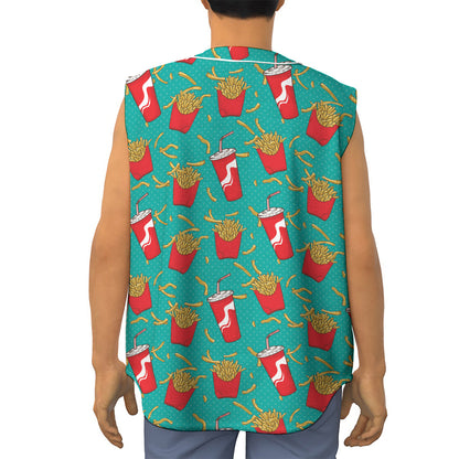 French Fries And Cola Pattern Print Sleeveless Baseball Jersey