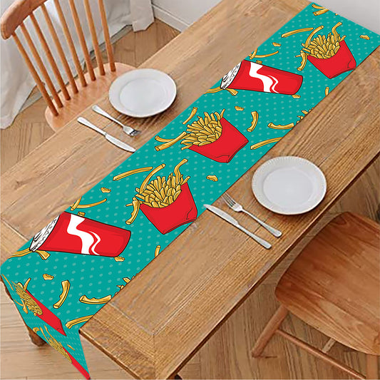 French Fries And Cola Pattern Print Table Runner
