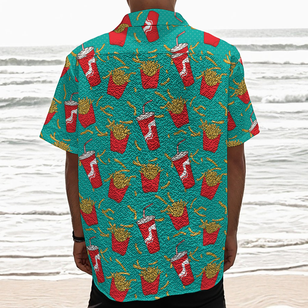 French Fries And Cola Pattern Print Textured Short Sleeve Shirt