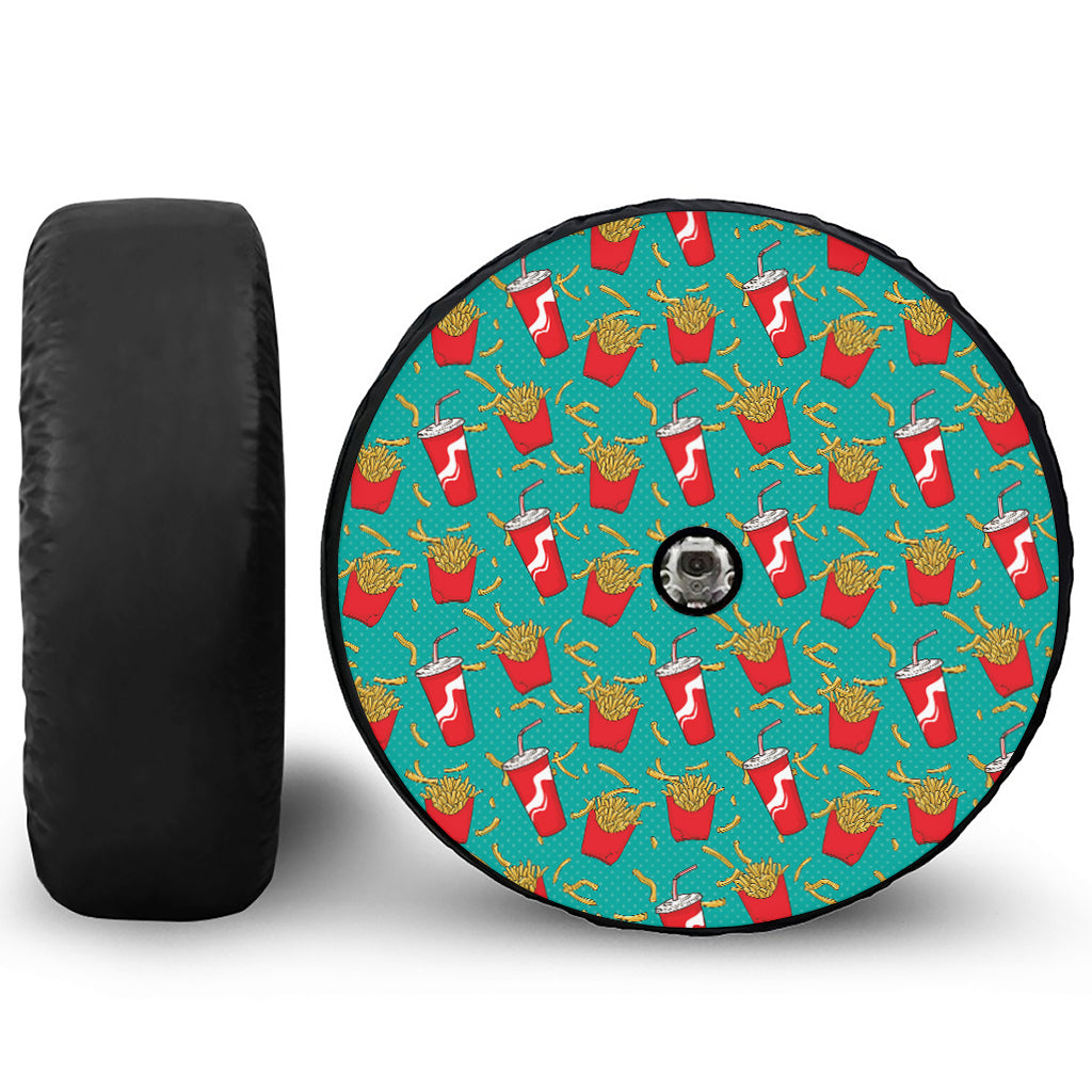 French Fries And Cola Pattern Print Tire Cover With Camera Hole